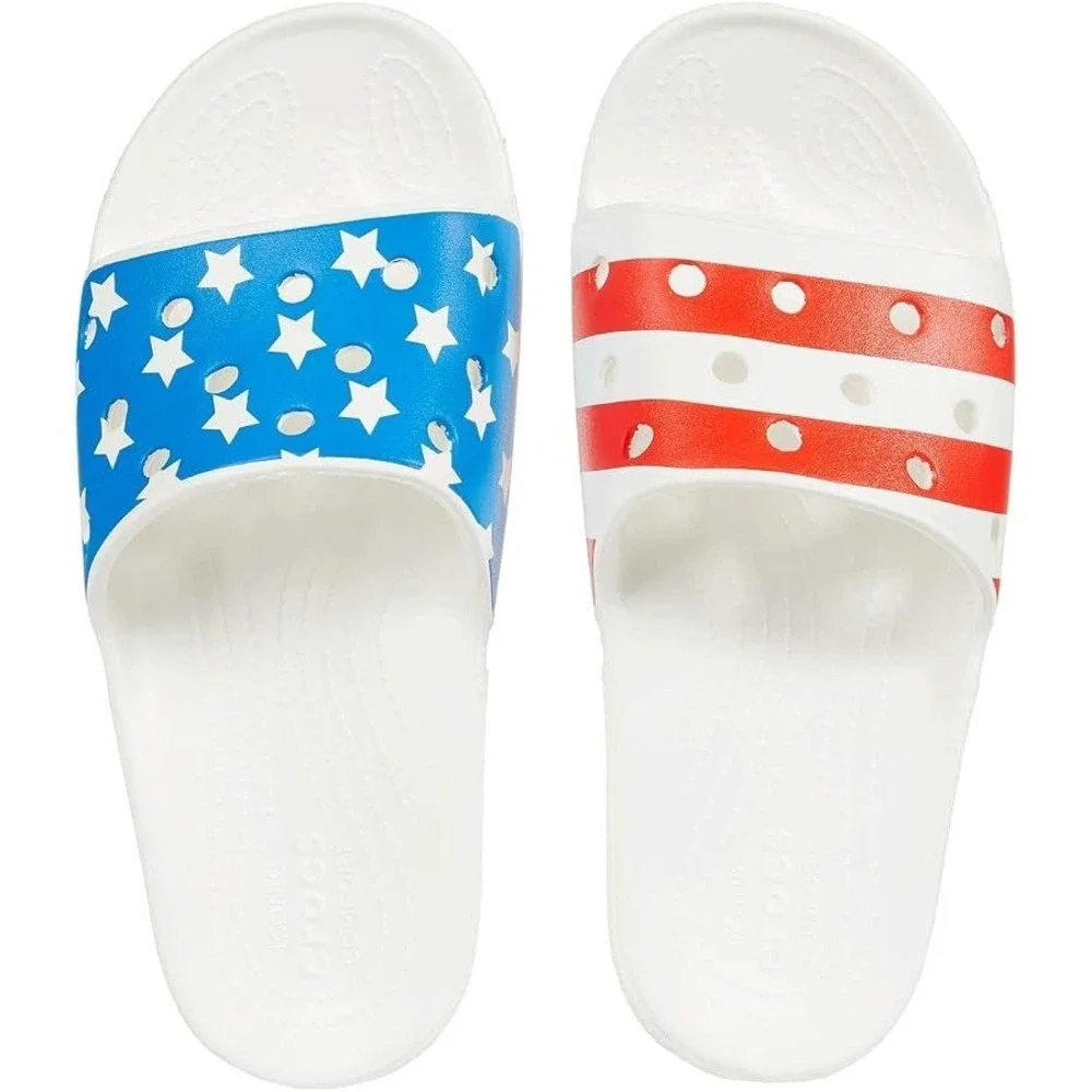 Crocs Classic Slides American Flag Stars Stripes White Red Blue Mens 7 Womens 9